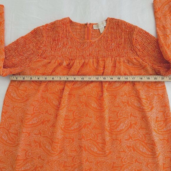 Women's Michael Kors Paisley Blouse Smocked Neck Back Zip Boho Flowy Sz Medium - Picture 2 of 7